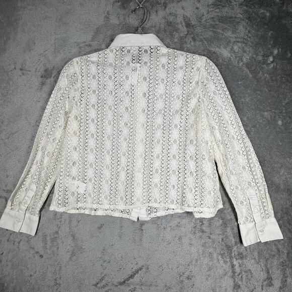 Old Navy Shirt Women Medium White Open Crochet Button Up Boho Neutral Minimalist - Picture 4 of 8